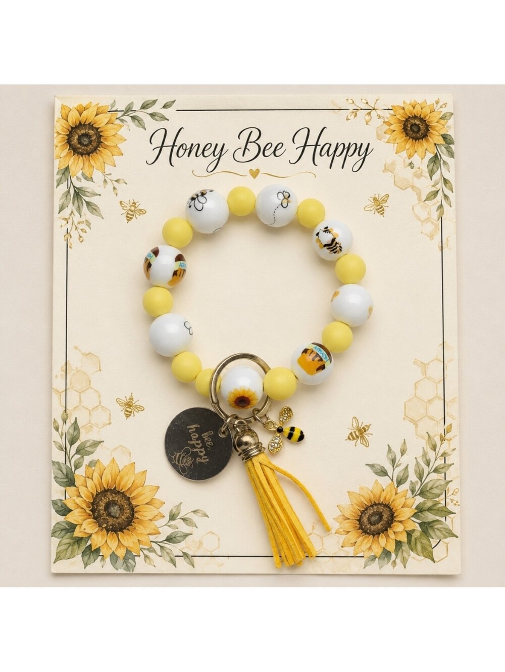 Bee Happy Bumblebee Gnome Keychain Bracelet